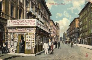 Fiume, Chiosco Mayer, Grand Hotel Europe, tram, Fiume Cognac Medicinale. Raphael Tuck & Sons Spezialanfertigung "Asphalt" (EK)