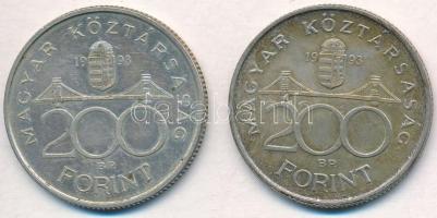 1993. 200Ft Ag "MNB" (2x) T:2 kis patina