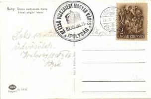 1938 Ipolyság, Sahy; Állami polgári iskola, J. Paricka kiadása / school, 'Az első visszatért ma...