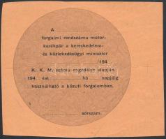 cca 1940 Motorkerékpár forgalmi engedélye, kitöltetlen