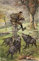 Hochfitz wider Willen / Hunting art postcard, F.E.D. Serie 444 s: Arthur Thiele