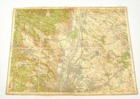 1923 Budapest és Szentendre térképe, M.Kir. Honvéd Térképészeti Intézet, vászonra kasírozva, 39x33 cm