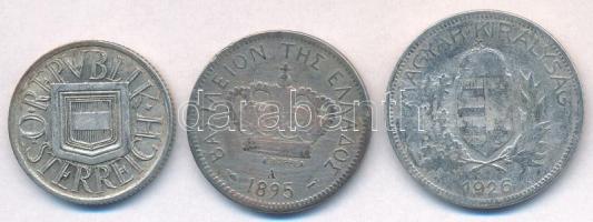 Vegyes: Ausztria 1925. 1/2Sch Ag + Görögország 1895A 20l Cu-Ni + Magyarország 1926. 1P Ag T:2,2-,3
...