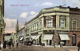 Nagyvárad, Oradea; Rákóczi út, cukrászda, villamos / street, confectionery, tram (EK)