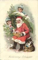Karácsonyi üdvözlet / Christmas, Santa Claus, litho (EK)