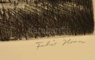 Fehér Ilona (1913-1983): Halászok. Rézkarc, papír, jelzett, felcsavarva, 23×26 cm