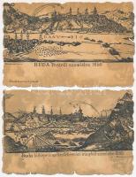 Budapest - 4 db RÉGI városképes lap, Budapest anno 1650, 1686, 1750 / 4 pre-1945 town-view postcards...