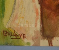 Csalány jelzéssel: Női portré. Akvarell, papír, üvegezett keretben, 40×26 cm