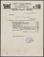 1936 Ligeti Testvérek Gépüzemének fejléces számlája, Pestszenterzsébet.
