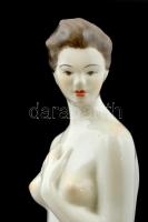 Hollóházi térdelő akt, kézzel festett, jelzett, hibátlan, m:29 cm