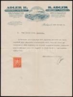 1928 Adler H. Ásványörlő és Festékáru Rt. igazolása, díszes fejléces levélpapírpn, 10 filléres illetékbélyeggel, pecséttel, aláírással.
