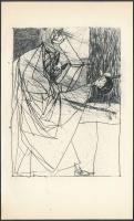 Kondor Béla (1931-1972): Párbaj, rézkarc, papír, jelzés nélkül, hátoldalon feliratozva, 11,5×8,5 cm