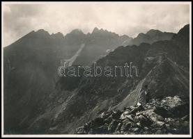 cca 1910-1915 Magas-Tátra, a Fehértavi csúcs panorámája, Erdélyi Mór felvétele, hátoldalon feliratozva, 11x16 cm / High Tatras, vintage photo, with description on the verso, 11x16 cm