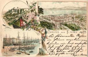 1897 Fiume, Tersatto, Hafenpartie / Trsat, port, ships, Verlag von Carlo Spiess, floral, litho (EK)