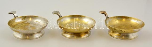 3 db régi fém tálka, jelzett (Rajna) 13×10 cm