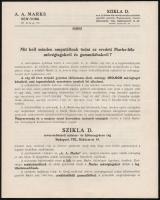 cca 1910 Szikla D. orvos-sebészeti műszer és kötszergyáros cég A. A. Marks-féle művégtag prospektusa