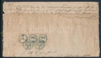 1866 1fl + 2 x 10kr illetékbélyeggel bérmentesített okmány bélyegzéssel és szignettával