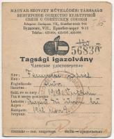 1948 A Magyar-Szovjet Művelődési Társaság kétnyelvű tagsági igazolványa, tagsági bélyegekkel