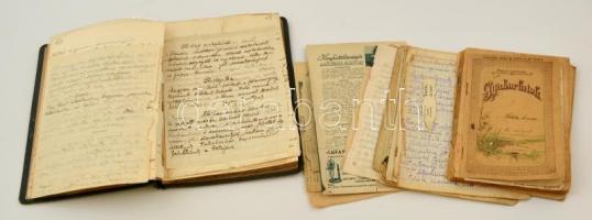 cca 1890-1930 Receptgyűjtemény, kézzel írott és nyomtatott anyagok vegyesen, számos érdekes bejegyzéssel, mappába kötve, kb. 150 oldal