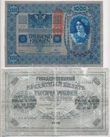 Vegyes: 9db-os bankjegy tétel, benne egy fénymásolt darab, közte 1902. 1000K mindkét oldal német, fü...