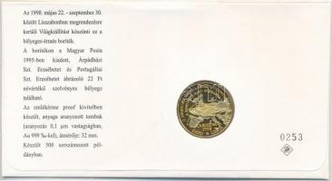 1998. "Árpád-házi Szent Erzsébet - Portugáliai Szent Erzsébet" aranyozott fém emlékérem fe...