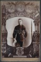cca 1900 Katonatisztportré, keményhátú fotó, Walter Tausch (Sarajevo), címerekkel, felül középen Ferenc Józseffel, két oldal osztrák-magyar főtisztekkel, 15x10 cm
