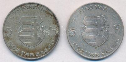 1947. 5Ft Ag "Kossuth" (2x) T:2-,3 patina