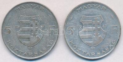 1947. 5Ft Ag "Kossuth" (2x) T:2-,3