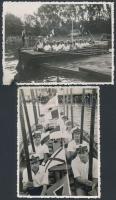 cca 1940 10 pár evezős versenyhajó és legénysége, 6 db fotó, 11x8 cm