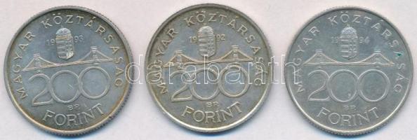 1992. 200Ft Ag "MNB" + 1993. 200Ft Ag "MNB" + 1994. 200Ft Ag "Deák" T:...