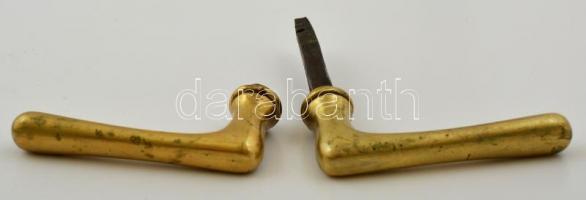 Art deco, réz zárcím és kilincs szet (Kilincs közép. kulcslyuk felső távolsága 10 cm)