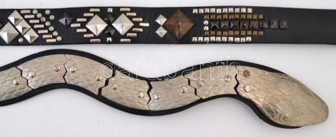 2 db öv: kígyó formájú bőr, szegecses műbőr, h: 98 cm