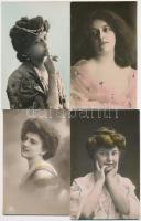 11 db RÉGI megíratlan motívumos képeslap, hölgyek / 11 pre-1945 unused motive postcards, ladies