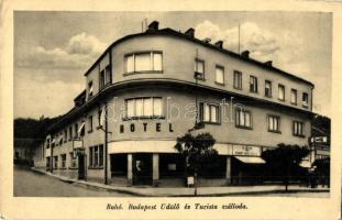 Rahó, Rakhiv; Budapest üdülő és turista szálloda, M. kir. dohány nagyáruda, Cikta, Knoll Samu kiadása / hotel, tobacco stock, shops (EK)