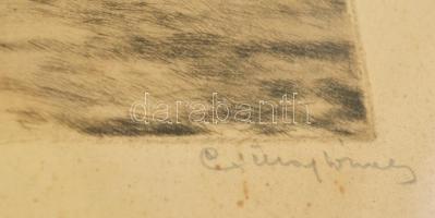 Csillag József (1894-1977): Vasárnap, színezett rézkarc, papír, jelzett, üvegezett fa keretben, 27,5...