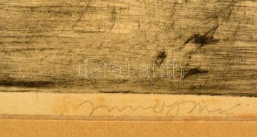 Imre István (1918-1983): Játék a tóban, rézkarc, papír, jelzett, paszpartuban, 29,5×38 cm