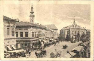 Újvidék, Novi Sad; Vladicin dvor / püspöki palota, bank, gyógyszertár, üzletek / bishops palace, bank, pharmacy, shops (fa)