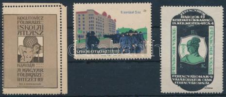 1910-1914 2 db Kogutowicz és 1 db Ferencvárosi iparosok és kereskedők kaszinó levélzáró