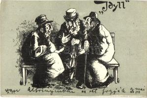 Idyll, A. ST. No. 218. / Judaica, Jewish men, art postcard (cut)