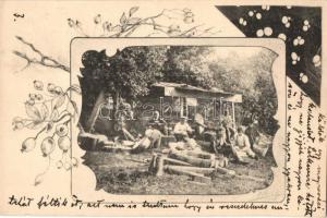 WWI K.u.K. military, soldiers preparing lunch, camp, floral, Art Nouveau. B.K.W.I. 828/16.