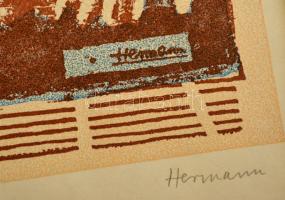 Hermann Zoltán (1954): Emlék 1987. Linómetszet, papír. Jelzett. Sorszámozott. 14/16. 20x29 cm Paszpa...