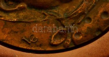 Ligeti Erika (1934-2004): Kovács Margit. Kerámia plakett, réz lemezzel, jelzett, átfűzve, kopott, d:...