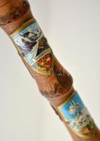 Régi turistabot, 14 db fém botjelvénnyel (többek közt: Szentendre, Salzburg, Sárospatak, Wartburg) h...