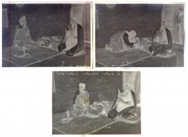 cca 1940 Tunis, kígyóbűvölő, 3 db vintage negatív Kankowszky Ervin (1884-1945) hagyatékából, 9x12 cm