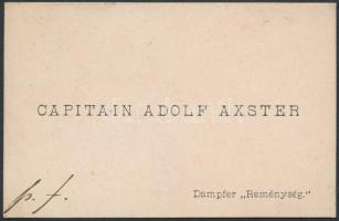 cca 1900 Adolf Axter a Reménység gőzös kapitányának névjegykártyája