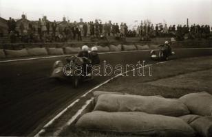 cca 1948 Budapesti motoros felvonulás, motoros verseny és egy autójavító műhelyben készült felvétele...