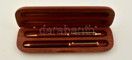 Igényes, fából készült tartóban, fa mintázatú toll és töltőceruzából álló készlet, jó állapotban / Set of ballpen and fountain-pencil in wood case