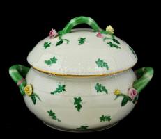 Herendi hiányos étkészlet és teás készlet, kézzel festett, jelzett, kopott, rózsákon apró lepattanás...