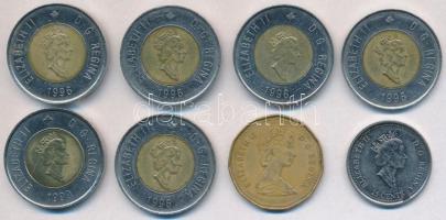 Kanada 1988. 1$ Br-Ni "II. Erzsébet" + 1996. 2$ Al-Br-Ni "II. Erzsébet" (5x) + 1999. 2$ Al-Br-Ni "II. Erzsébet" + 2000. 25c Ni T:1--3 Canada 1988. 1 Dollar Br-Ni "Elisabeth II" + 1996. 2 Dollars Al-Br-Ni "Elisabeth II" (5x) + 1999. 2 Dollars Al-Br-Ni "Elisabeth" + 2000. 25 Cents Ni C:AU-F