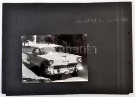 cca 1950 5 db amerikai autókról Budapesten készült fotó, közte Chevrolet Bel Air, kartonra ragasztva, 18x13 cm
